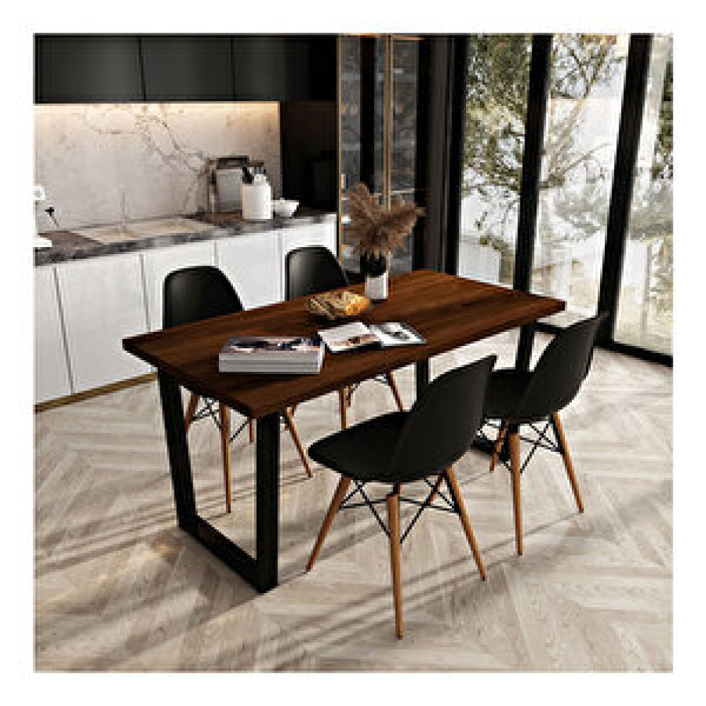 Woodesk Beril Masif Ceviz Renk 180x80 Sandalyeli Masa Takımı Cpt7354-180 180x80 cm Masa - Sandalye Seti / Takımı Fiyatı