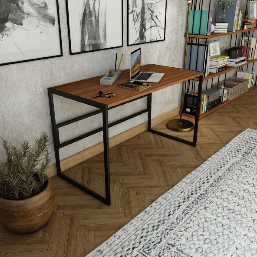 Woodesk Çimen Masif Ahşap Tik Renk 120X60 Çalışma Masası Cpt4613-120 Çalışma Masası Fiyatı