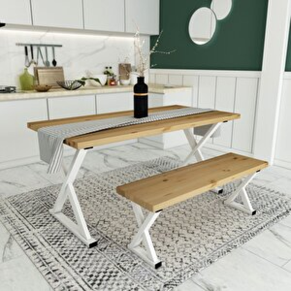 Woodesk Çınar Masif Natural Renk 140x70 Banklı Yemek Masası Cpt7680-140 Masa - Sandalye Seti / Takımı Fiyatı