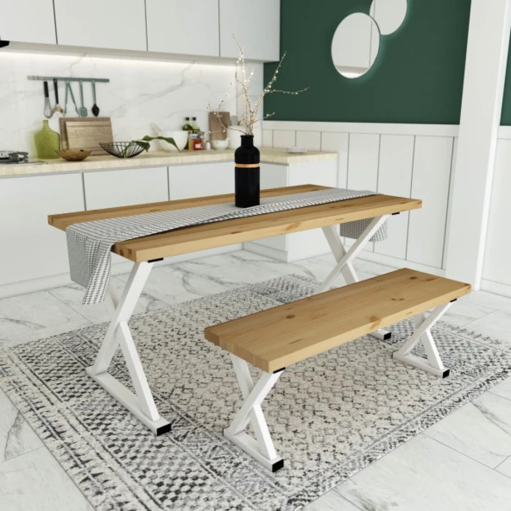 Woodesk Cinar Masif Natural Renk 180X80 Bankli Yemek Masasi Cpt7681-180 Yemek & Mutfak Masası Fiyatı