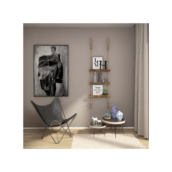 Woodesk CPT1094-50 Masif Ağaç Eskitme Ceviz 50x9x4 cm Halatlı Raf