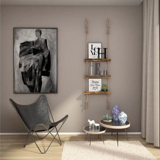 Woodesk CPT1094-50 Masif Ağaç Eskitme Ceviz 50x9x4 cm Halatlı Raf Duvar Rafı Fiyatı
