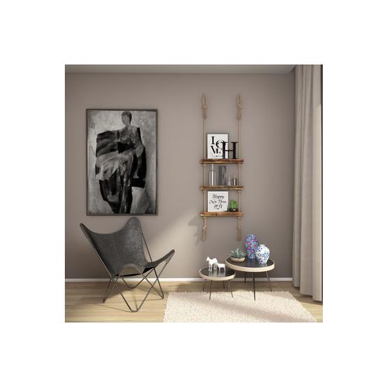 Woodesk CPT1094-50 Masif Ağaç Eskitme Ceviz 50x9x4 cm Halatlı Raf