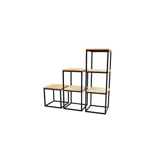 Woodesk CPT2030-40 Area Masif Ağaç Natural Renk 40x40 cm 3'lü Yan Sehpa Takımı Zigon Sehpa Fiyatı