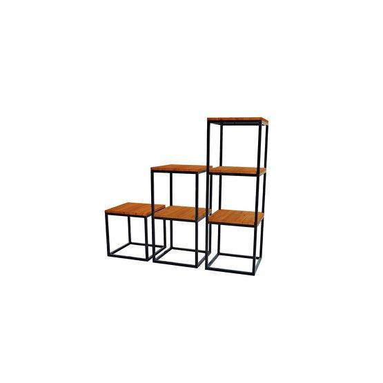 Woodesk CPT2031-40 Area Masif Ağaç Tik Renk 40x40 cm 3'lü Yan Sehpa Takımı Yan Sehpa Fiyatı