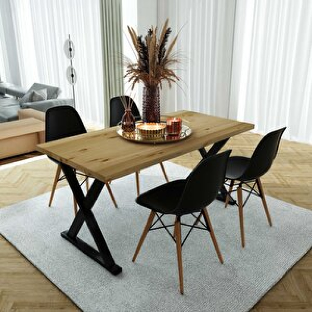 Woodesk Düden Masif Natural Renk Sandalyeli Masa Takımı Cpt7665-180 180x80 cm Masa - Sandalye Seti / Takımı Fiyatı