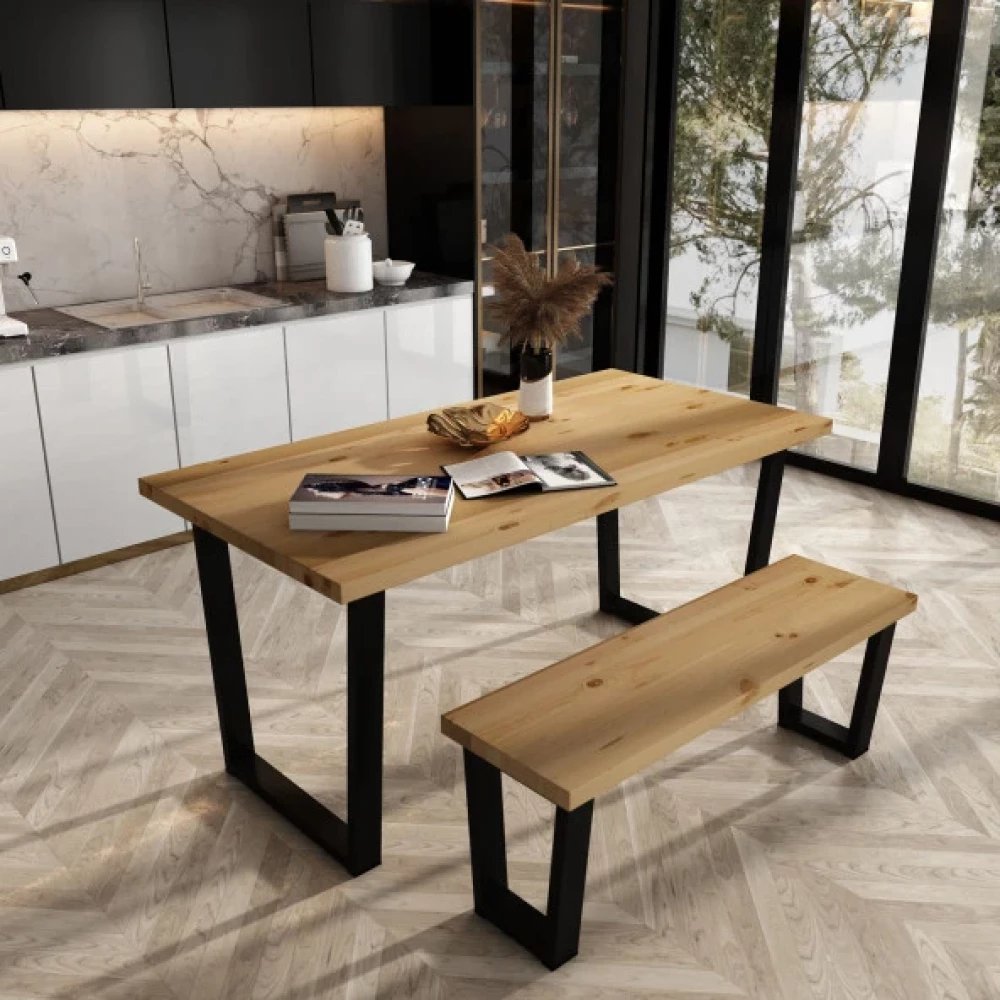 Woodesk Eylul Masif Natural Renk 140X70 Bankli Yemek Masasi Cpt7670-140 Yemek & Mutfak Masası Fiyatı
