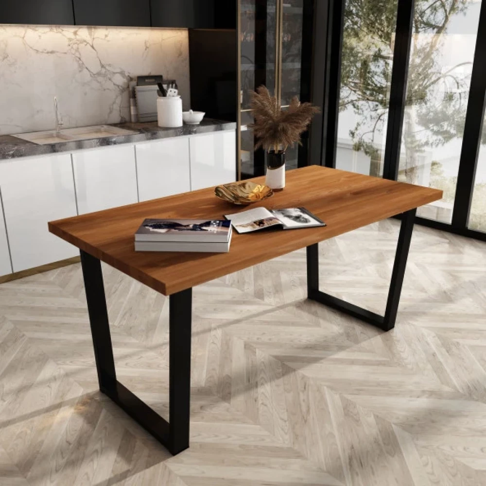 Woodesk Ilgin Masif Tik Renk 180X80 Yemek Masasi Cpt7220-180 Yemek & Mutfak Masası Fiyatı