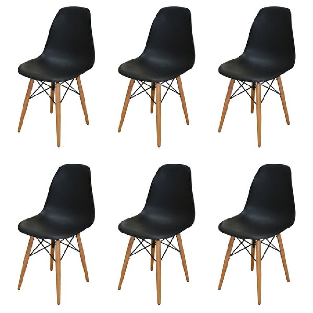 Woodesk Luna Snd3014-6Syh Ağaç Ayaklı Eames Siyah Sandalye 6 Adet Kamp Sandalyesi Fiyatı