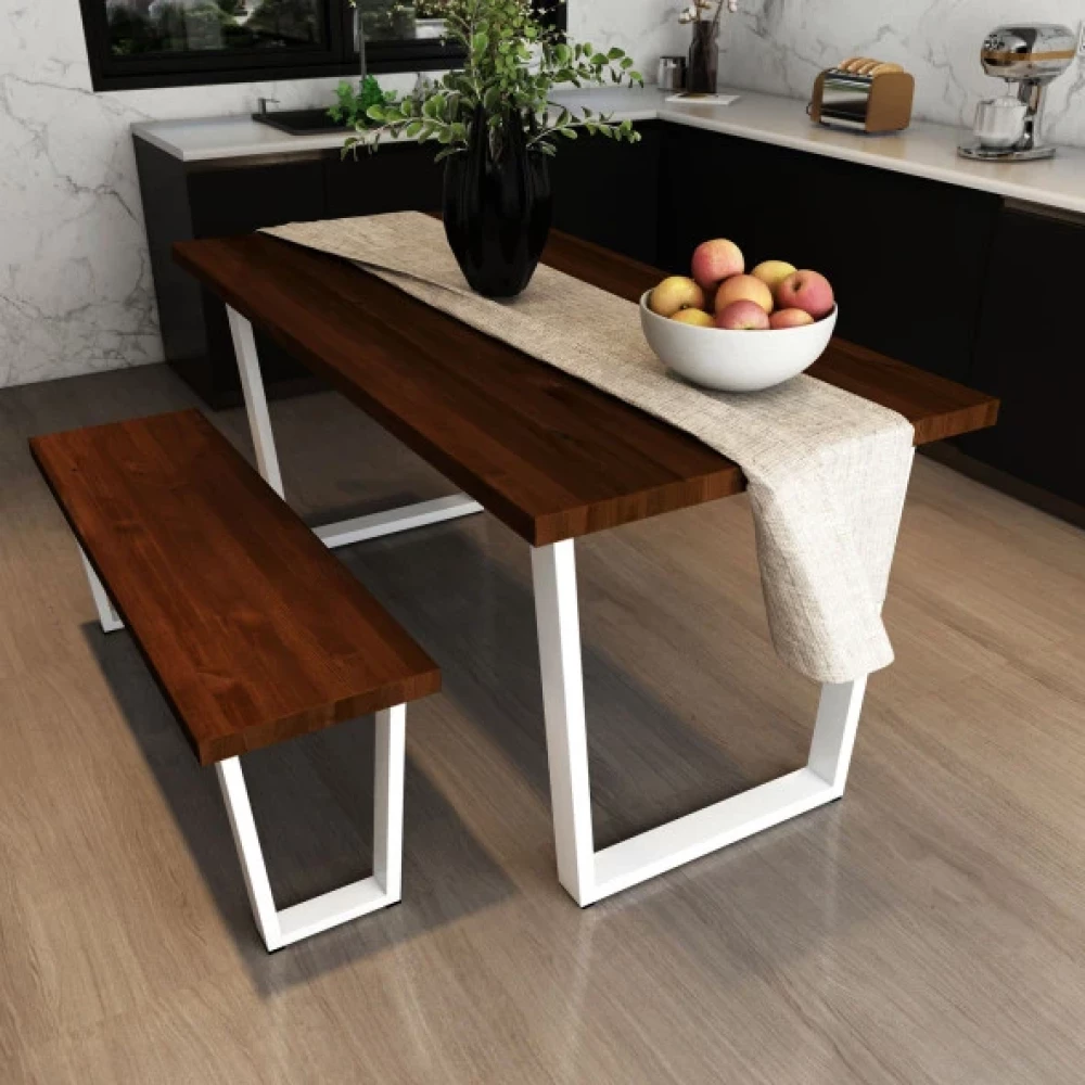 Woodesk Mayis Masif Ceviz Renk 180X80 Bankli Yemek Masasi Cpt7528-180 Yemek & Mutfak Masası Fiyatı