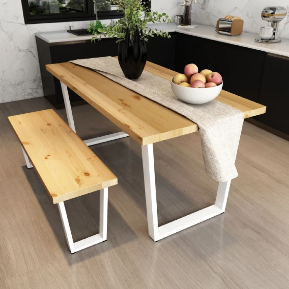 Woodesk Mayis Masif Natural Renk 180X80 Bankli Yemek Masasi Cpt7685-180 Yemek & Mutfak Masası Fiyatı