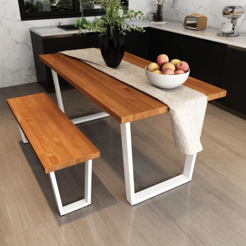 Woodesk Mayis Masif Tik Renk 180X80 Bankli Yemek Masasi Cpt7520-180 Yemek & Mutfak Masası Fiyatı