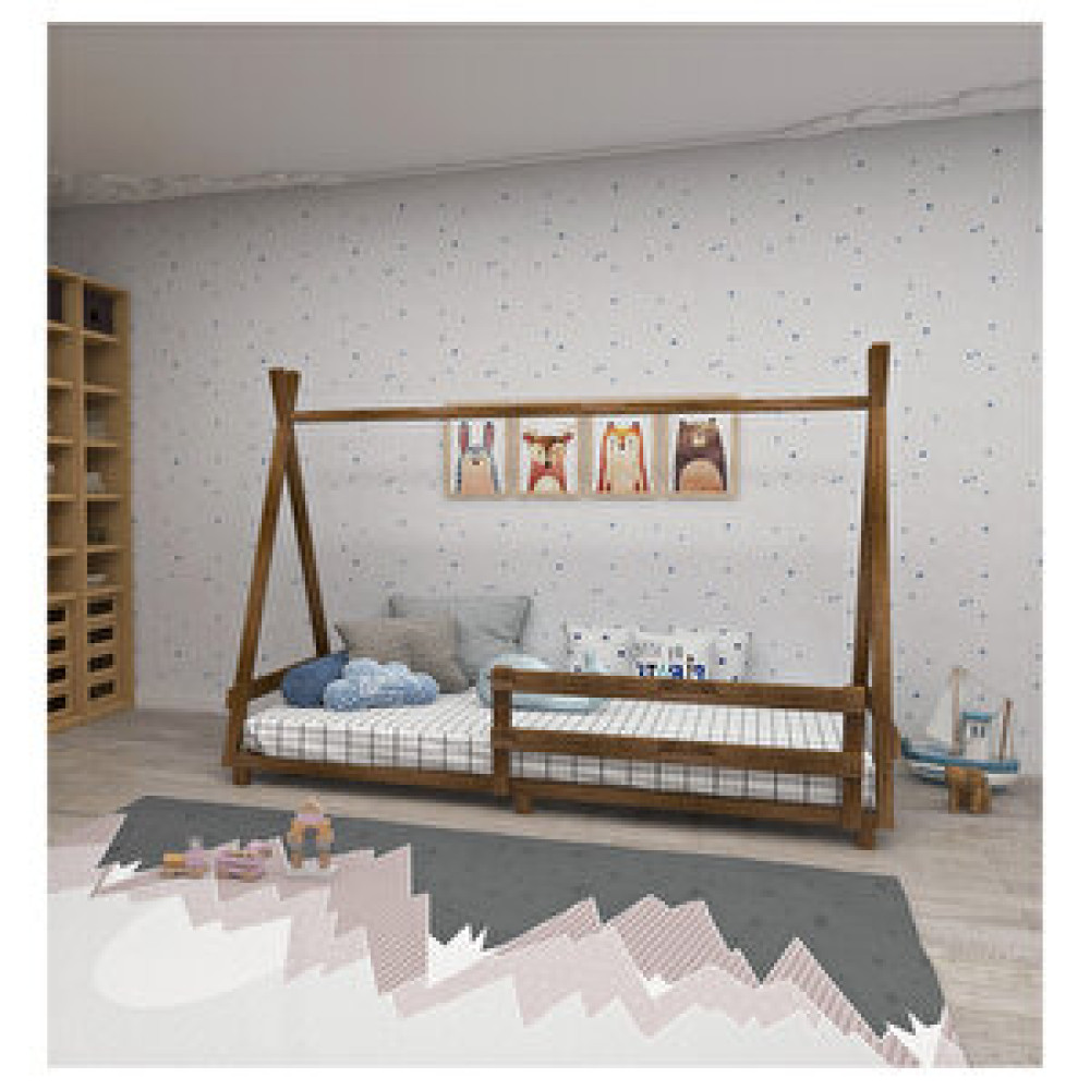 Woodface Panda Ahşap Montessori Karyola, Ceviz Bebek Karyolası Fiyatı