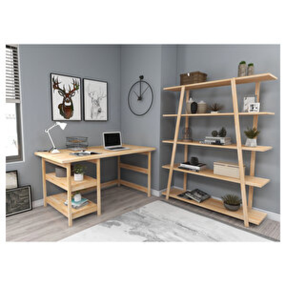 Woodface Softcity Doğal Ahşap Çalişma Odasi Takim Kitaplık Fiyatı