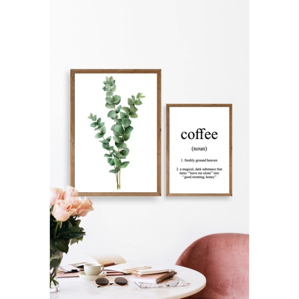 Woodhub Beyaz Kahve Köşesi Okaliptüs Coffee Ahşap Çerçeve Set Modern 2 Parça Ahşap - 0 Poster Fiyatı