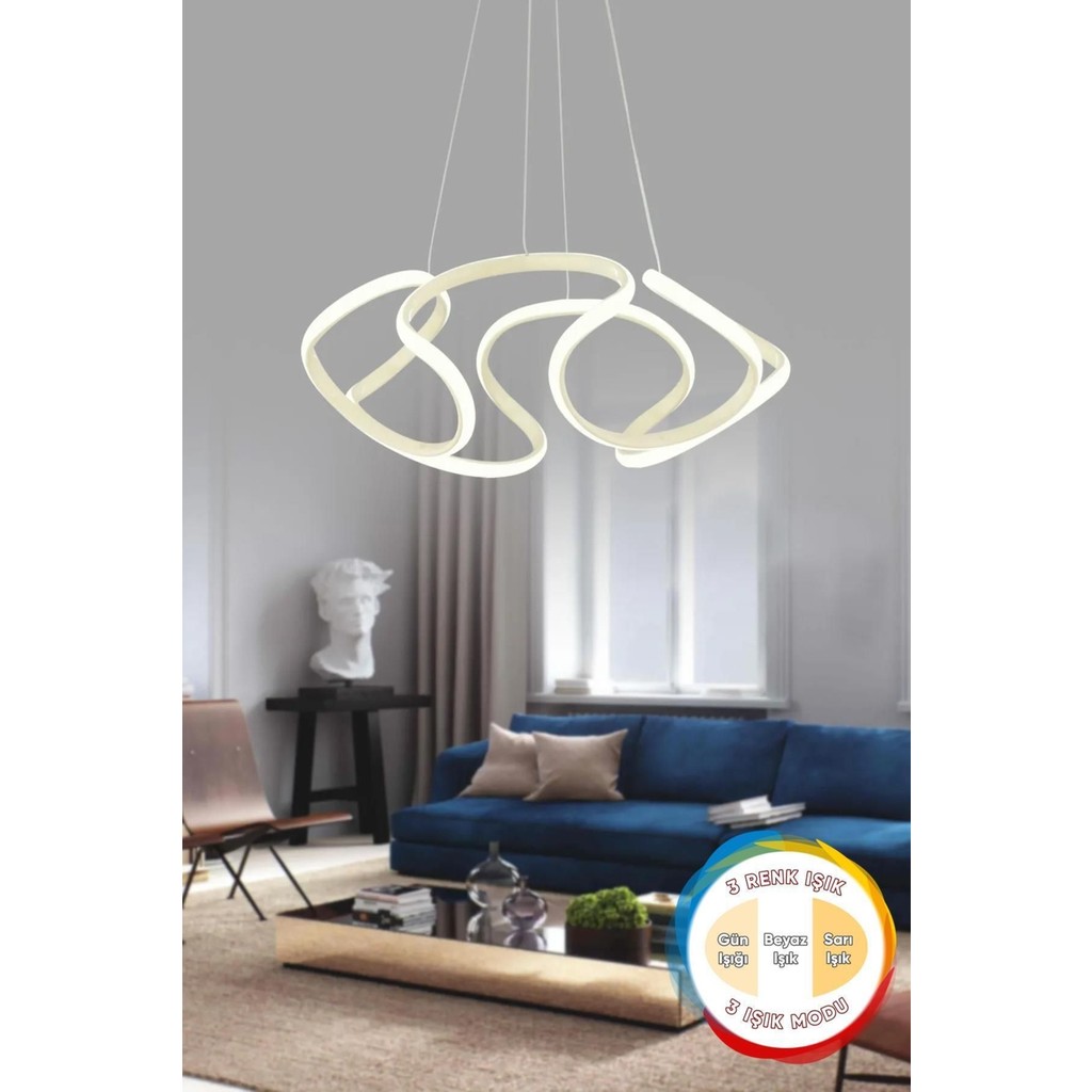 Woodhub Honi x Krem Modern Sarkıt 3 Renk Işık Salon Mutfak Oda Hol Ledli Avize - 1 - Ahşap Avize Fiyatı