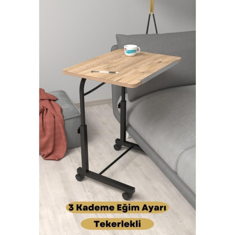 Woodhub Kahverengi Eğim Yükseklik Ayarlı Laptop Sehpası Kahvaltı Ders Çalışma Bilgisayar Masası Metal Ayak - 0 Çalışma Masası Fiyatı