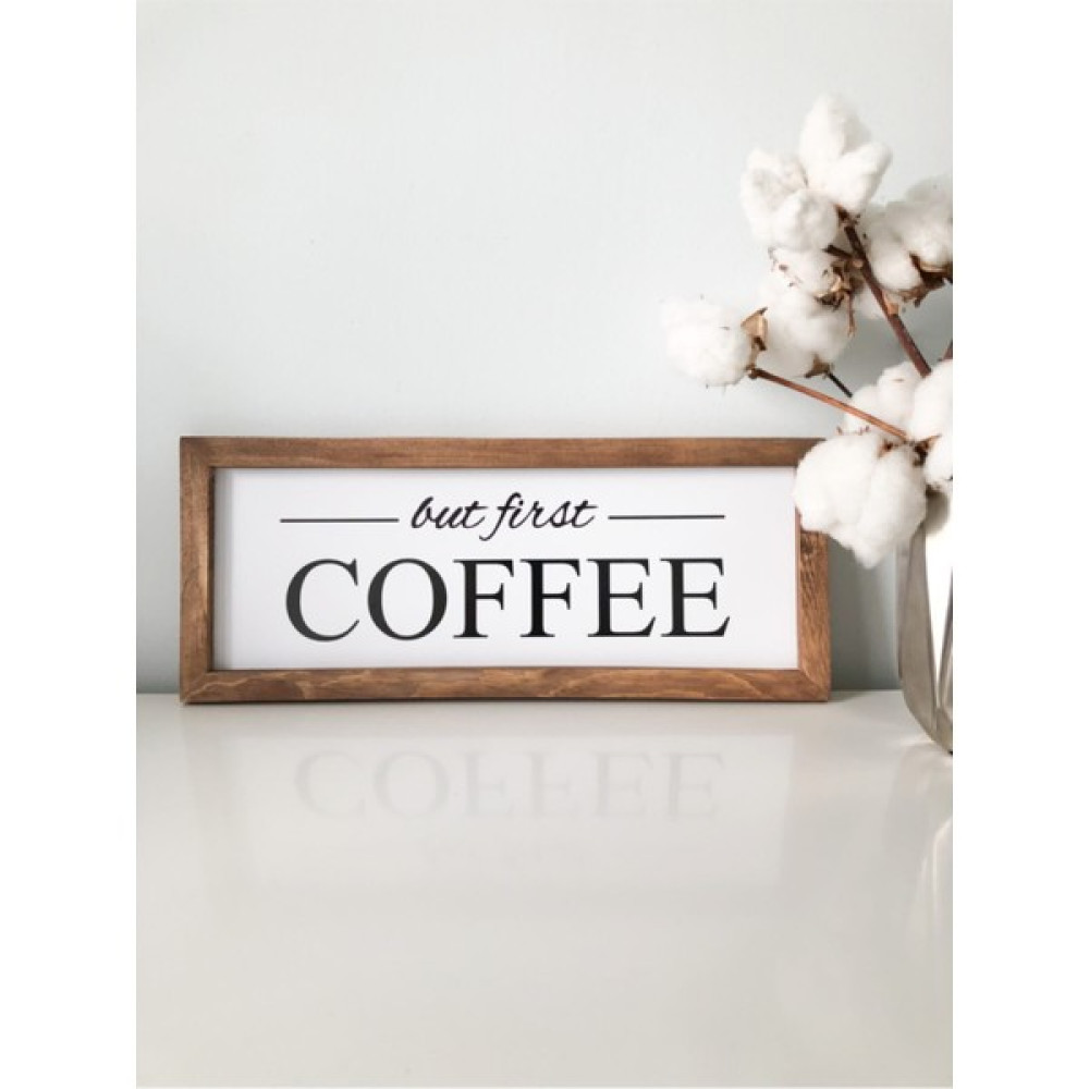 Woodhub Kahverengi Kahve Köşesi But First Coffee Ahşap Çerçeve 17*42 cm Modern - 0 Poster Fiyatı