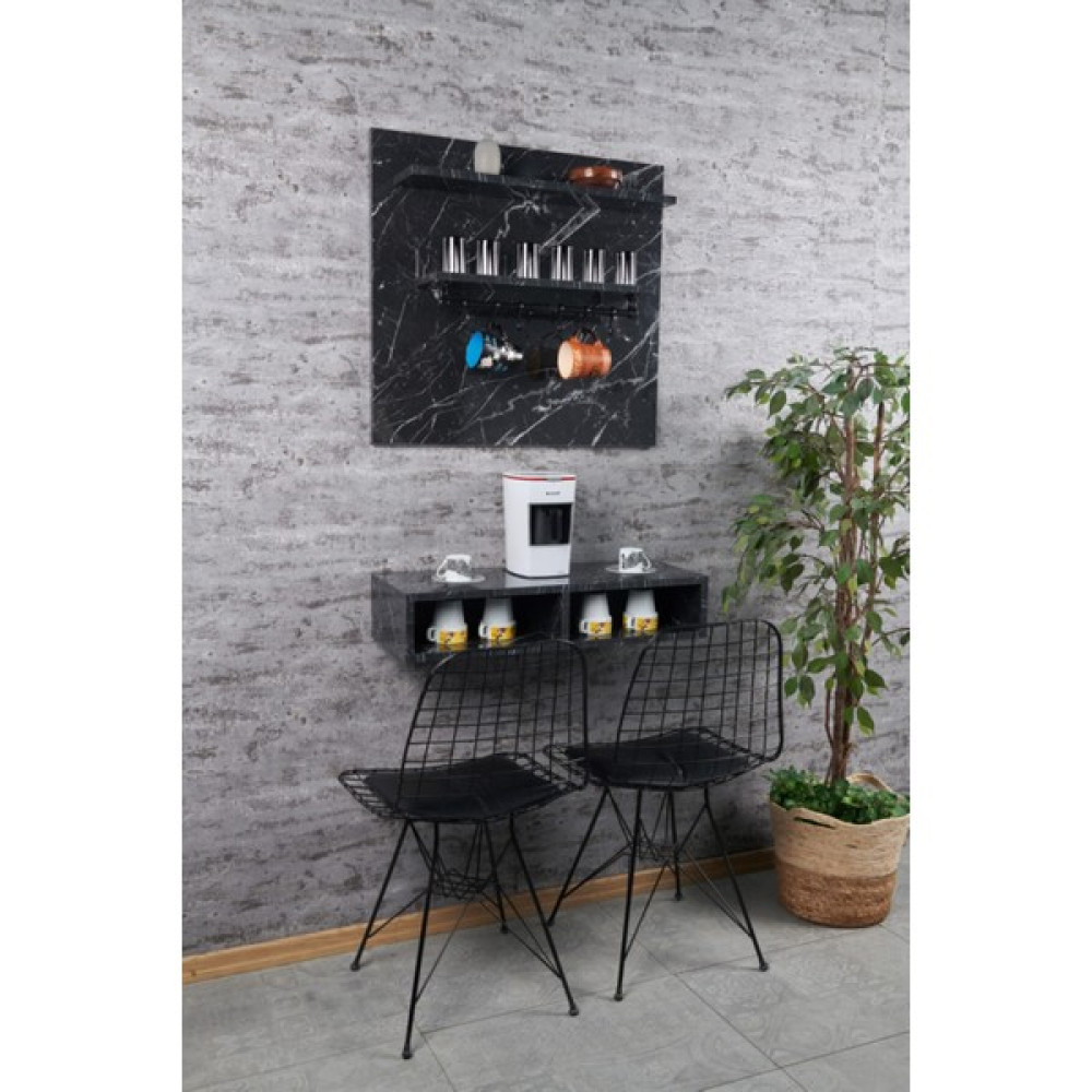 Woodhub Siyah Siyah Mermer Desenli Dekoratif Kahve Köşesi Duvara Monte Sosyal Alan Stand - 0 Poster Fiyatı