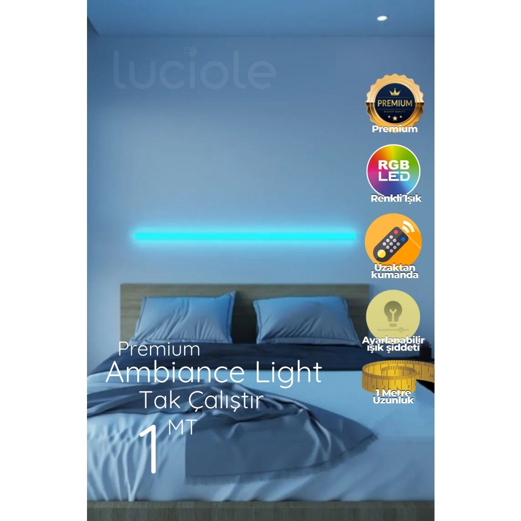 Woodhub Uzaktan Kumandalı LED Lamba - Yatak Üstü, Tv Yanı ,oturma Odası - Rgb Çok Renkli LEDAP14 - Ahşap TV Aksesuarları Fiyatı