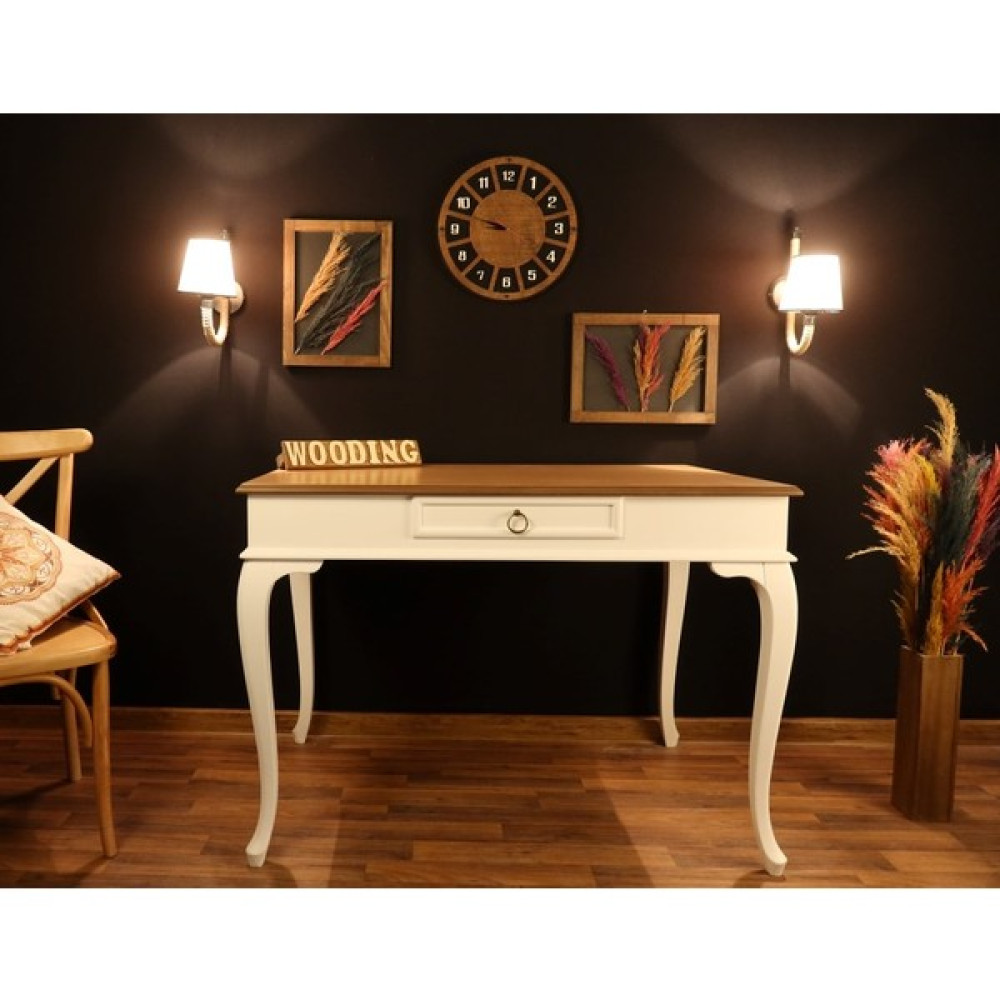Wooding 100 cm Çekmeceli Masif Çalışma Masası - Beyaz - Naturel Çalışma Masası Fiyatı