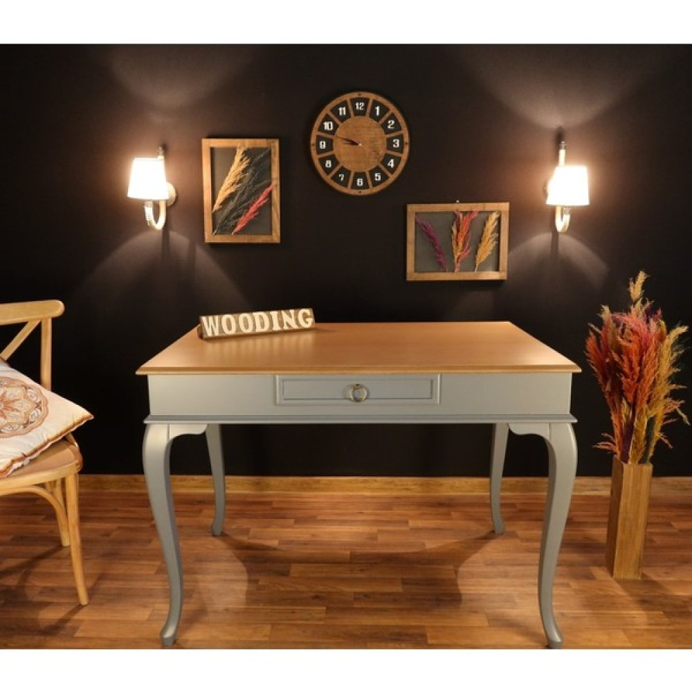 Wooding 100 cm Çekmeceli Masif Çalışma Masası - Gri - Naturel Çalışma Masası Fiyatı