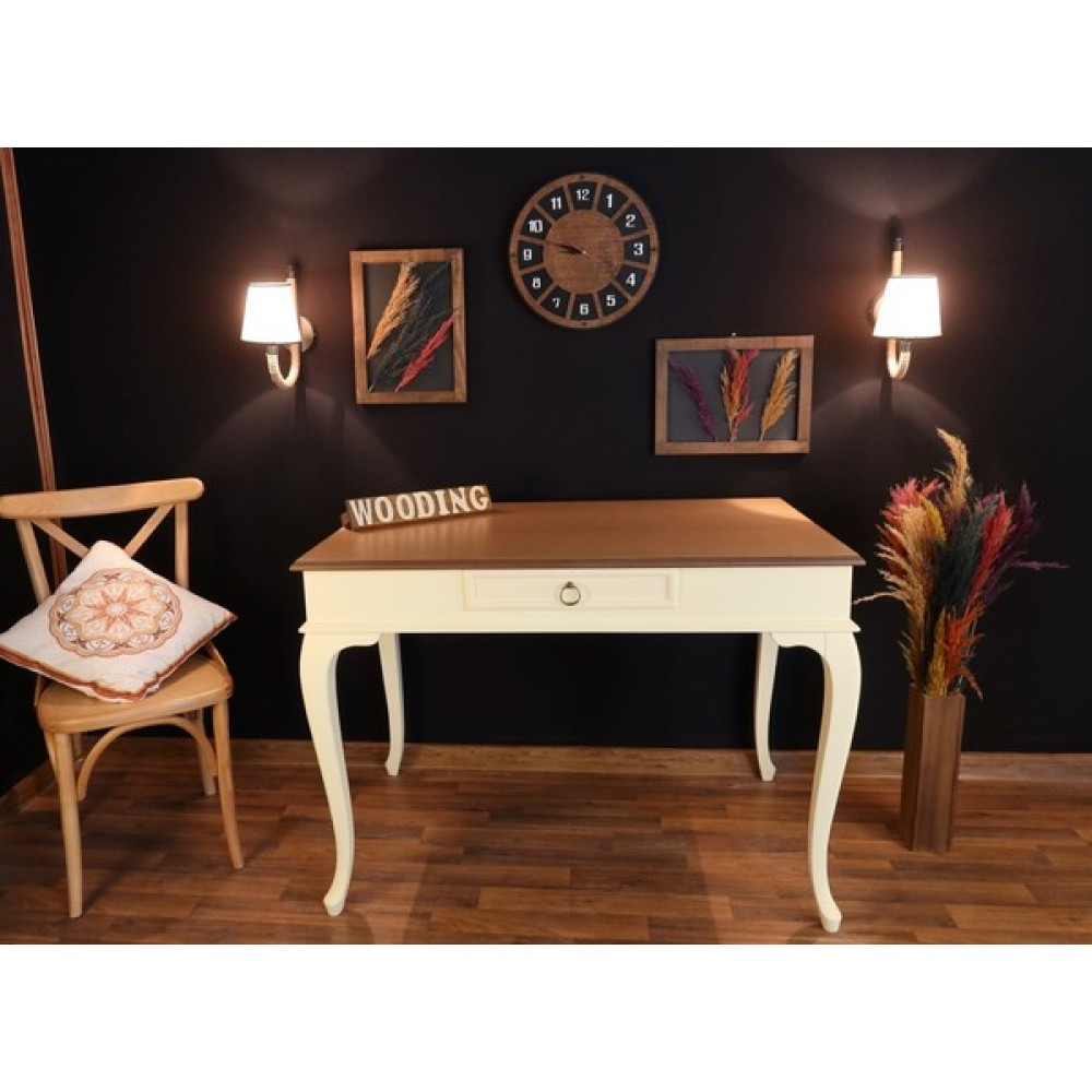 Wooding 100 cm Çekmeceli Masif Çalışma Masası - Krem - Naturel Çalışma Masası Fiyatı