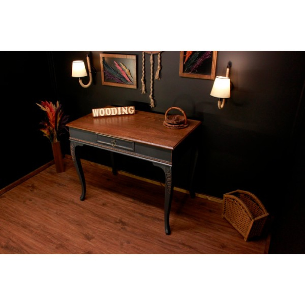 Wooding 100 cm Masif Ceviz Antrasit Oymalı Çalışma Masası - 100x60 Cm - Ceviz - Antrasit Çalışma Masası Fiyatı