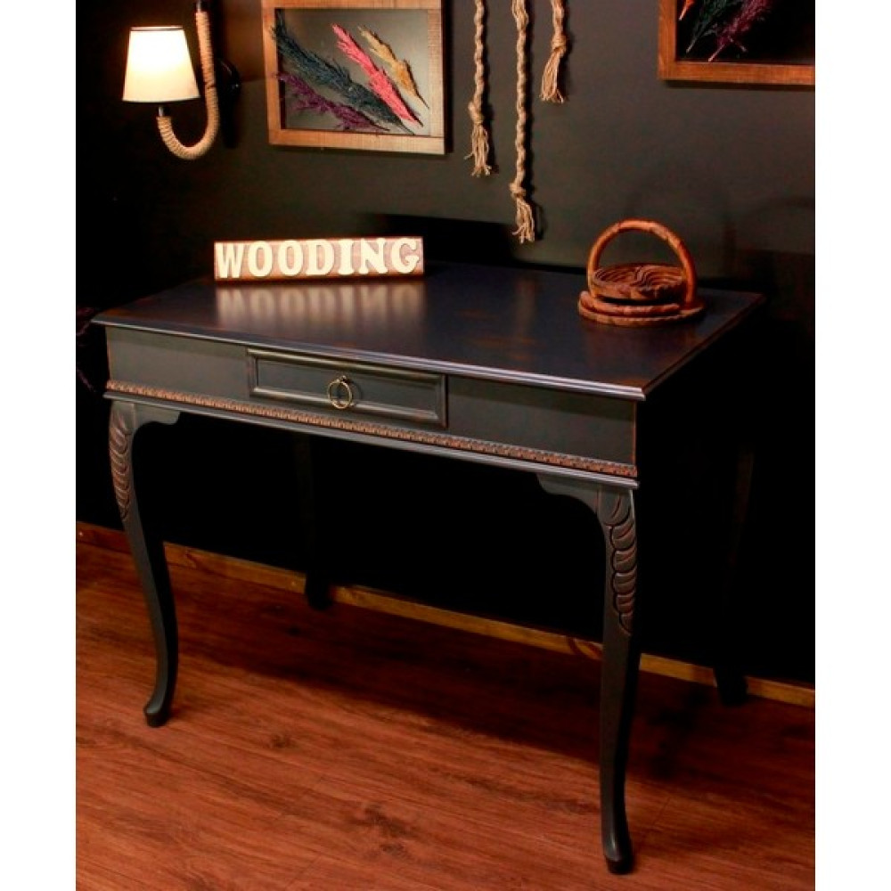 Wooding 100 cm Masif Eskitme Antrasit Oymalı Çalışma Masası - 100 x 60 cm Çalışma Masası Fiyatı