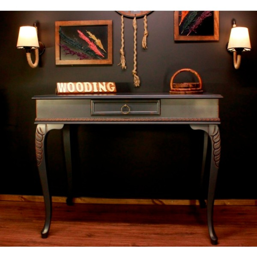 Wooding 110 cm Masif Eskitme Antrasit Oymalı Çalışma Masası - 110 x 70 cm Çalışma Masası Fiyatı
