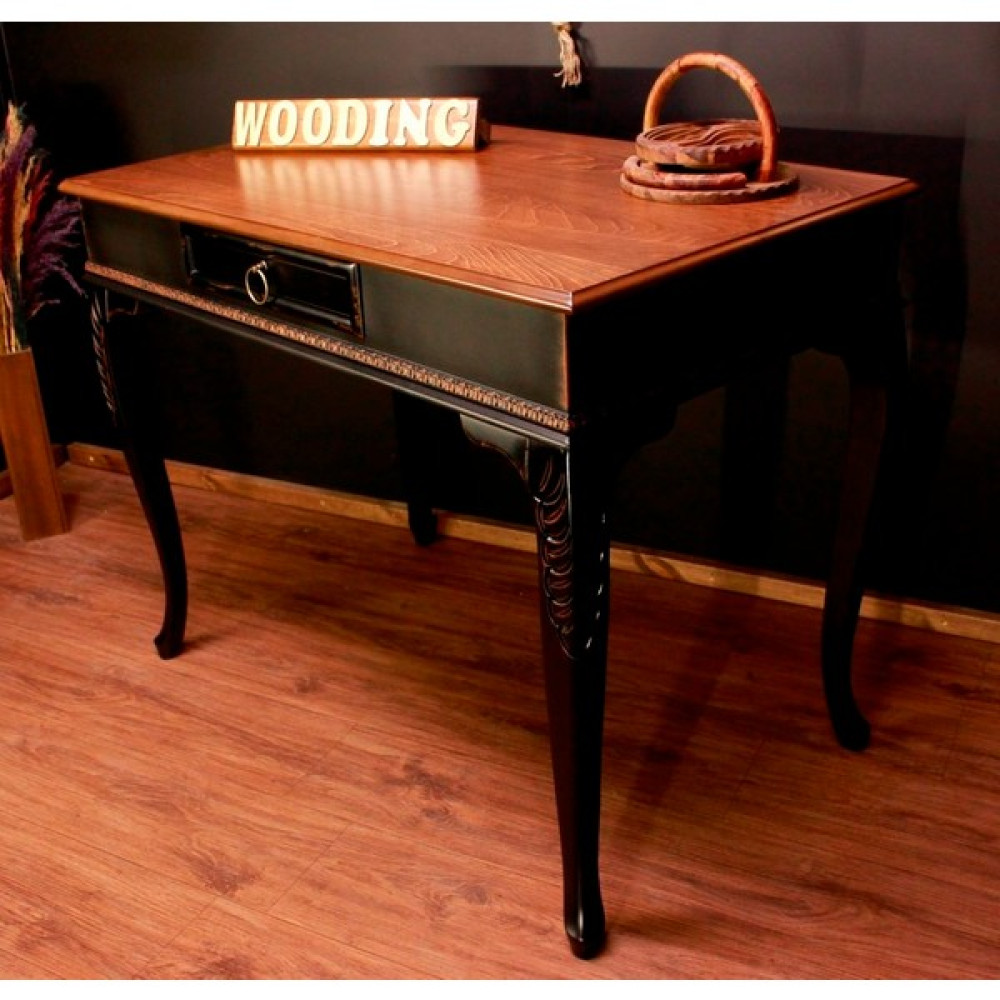 Wooding 120 cm Masif Ceviz Siyah Oymalı Çalışma Masası - 120x80 cm - Siyah - Ceviz Çalışma Masası Fiyatı