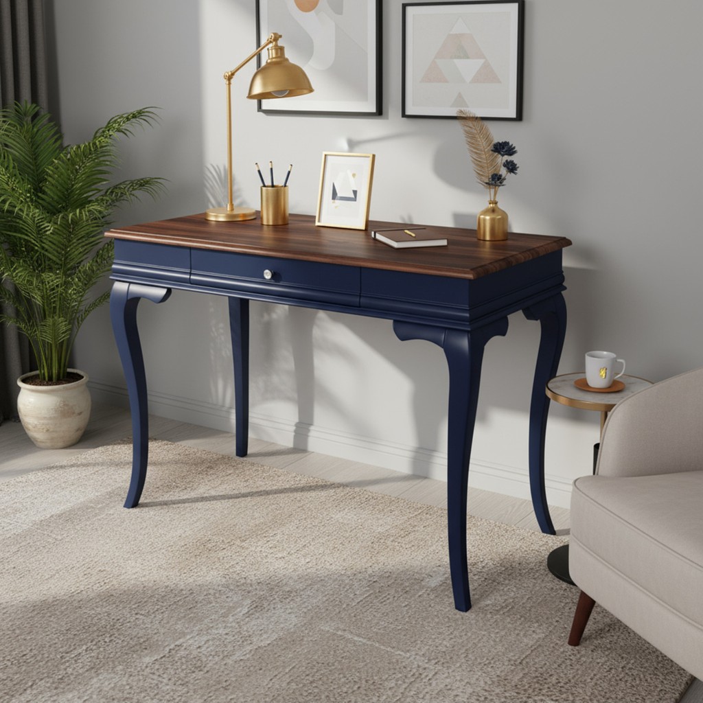 Wooding Mobilya 120 cm Masif Rustik Lacivert Ceviz Çalışma Masası - 120x80 - Lacivert - Ceviz Çalışma Masası Fiyatı