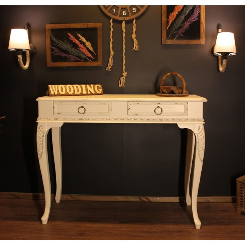Wooding Mobilya Wooding 100 cm Masif Eskitme Krem Oymalı Dresuar Dresuar / Makyaj Masası Fiyatı