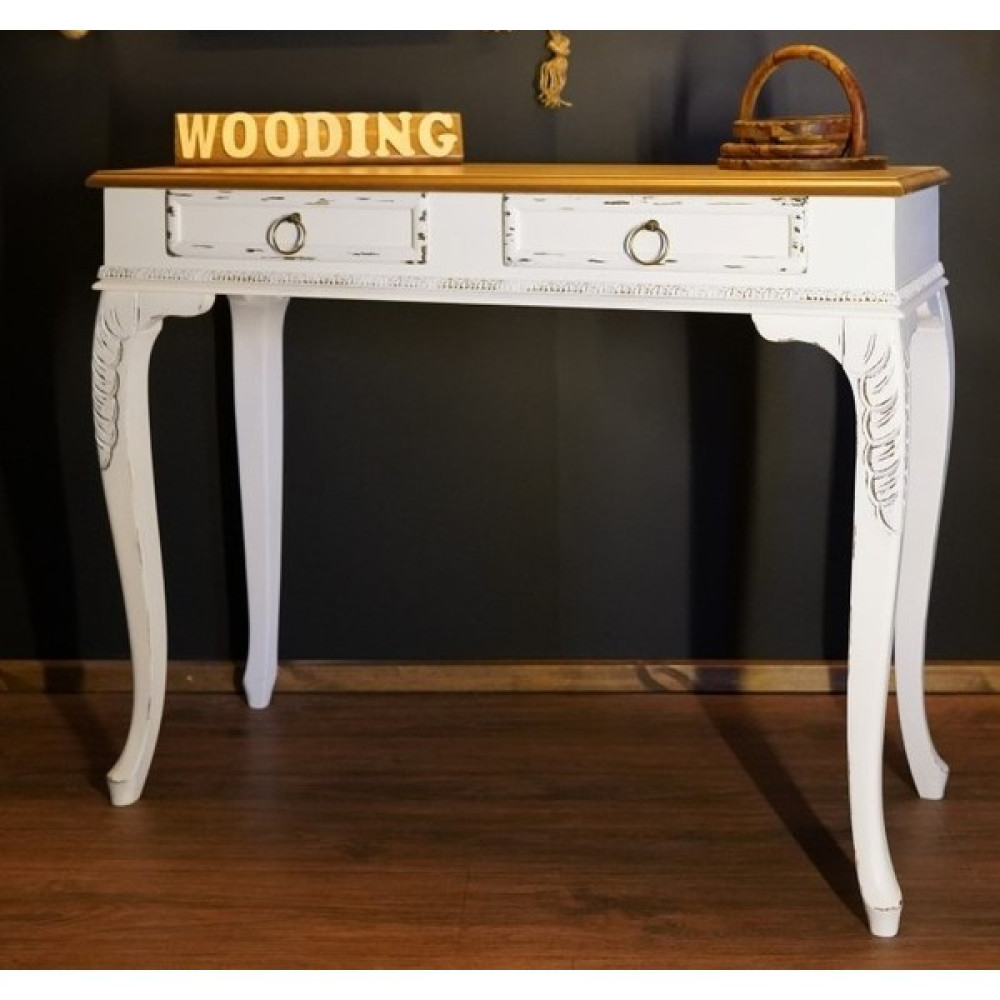 Wooding Mobilya Wooding 120 cm Masif Naturel Beyaz Oymalı Dresuar - Beyaz - Naturel Dresuar / Makyaj Masası Fiyatı