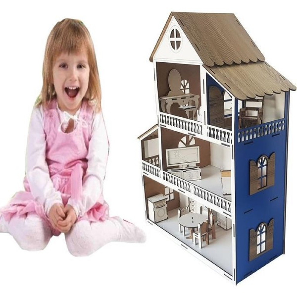 Woodlife Woodylife Mavi Ev Çocuk Evcilik Oyuncak Montessori Barbi Ev Bebek Oyuncakları Fiyatı