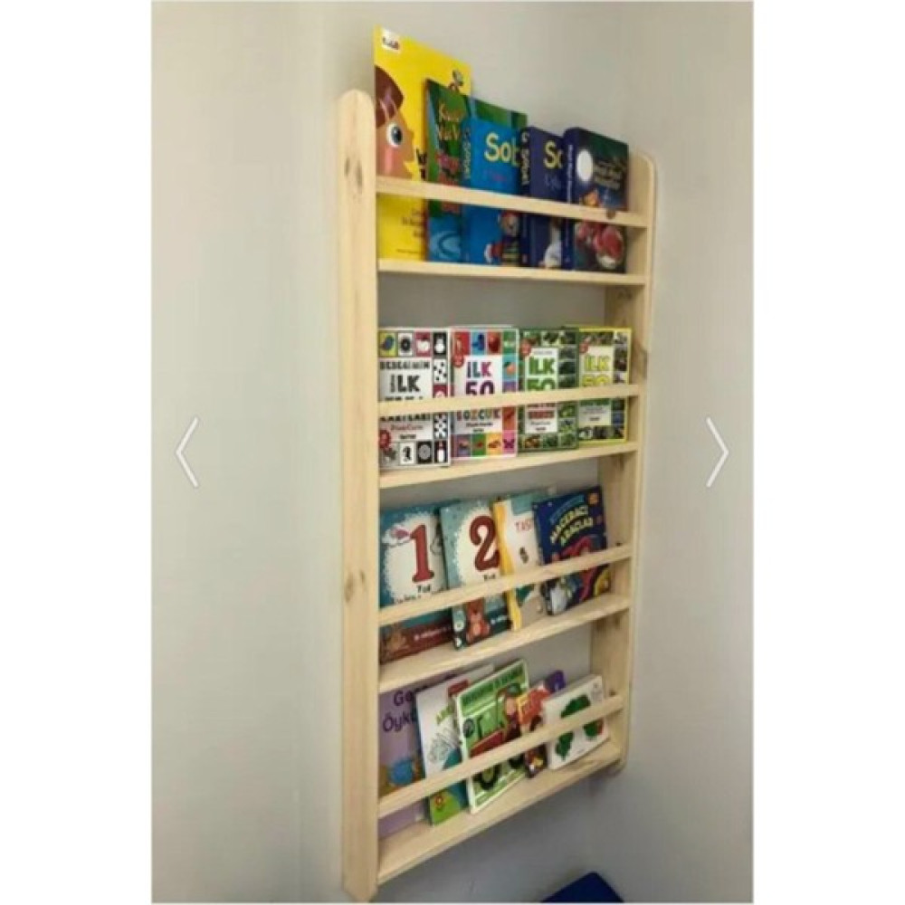 Woodline Decor Montessori Çocuk Odası Eğitici Kitaplık Ahşap Duvara Monte 4 Raflı Kitaplık Fiyatı