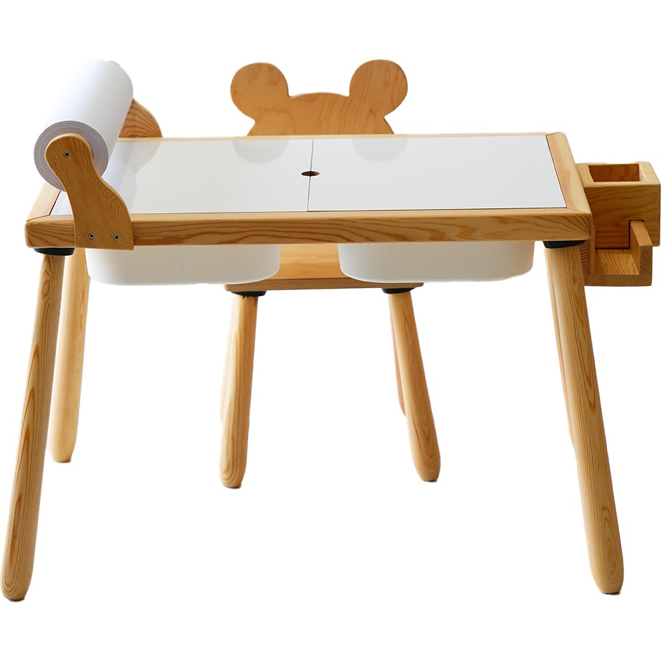 Woodnjoy Doğal Ahşap Duyusal Çocuk Aktivite Masası Oyun Masası ve Çocuk Çalışma Masası 1 Sandalye Seti(Rulo Aparalı ve Kırtasiye İstasyonlu) - Beyaz Standart Sandalye Fiyatı