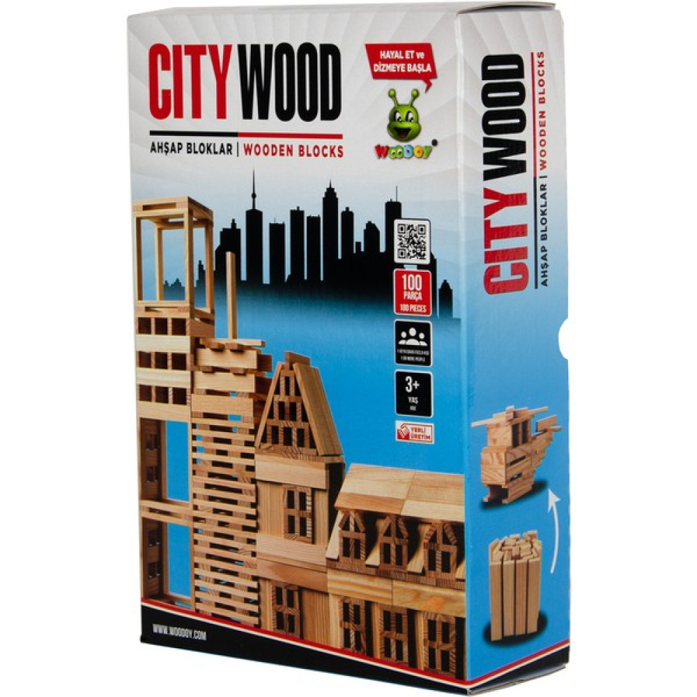 Woodoy Citywood | Ahşap Yapı Seti, Oyunu - 100 Parça Naturel Ahşap Yapı Blokları 3+ Yaş - Kahverengi - 0 Bebek Oyuncakları Fiyatı
