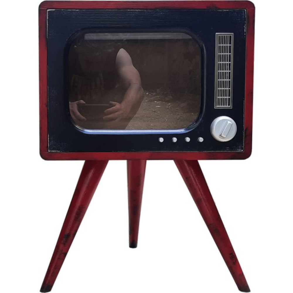 Woodshop Türkiye Nostaljik Televizyon Görünümlü Yan Sehpa, Retro Mini Büfe, Vitrin, Eskitme Komidin, Işıklı Stant Çok Amaçlı Dolap - Kırmızı Gardrop & Dolap Fiyatı