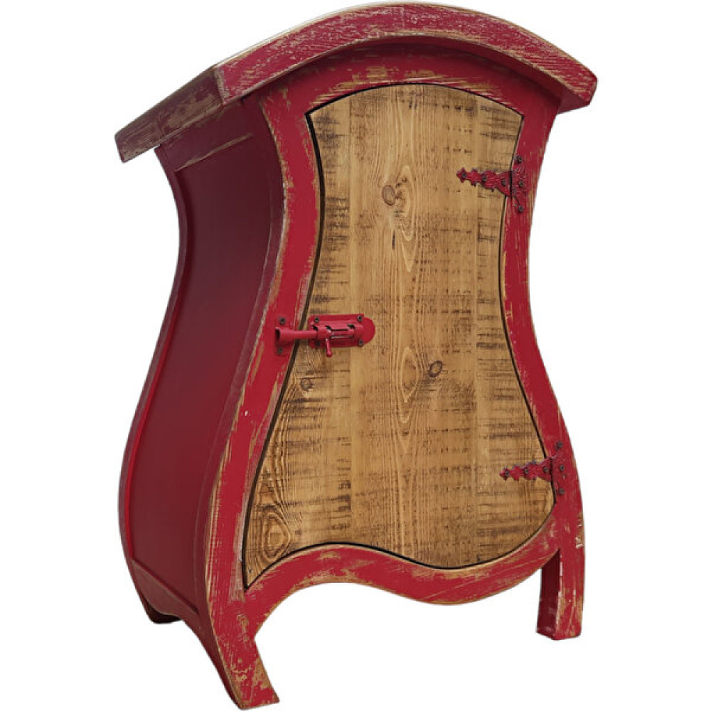 Woodshop Türkiye Vintage Ahşap Çok Amaçlı Dolap, Kavisli, Bombeli Dekoratif Dolap, Rustik Komidin, Kırmızı Eskitme Masif Ahşap - Ahşap Rengi Gardrop & Dolap Fiyatı
