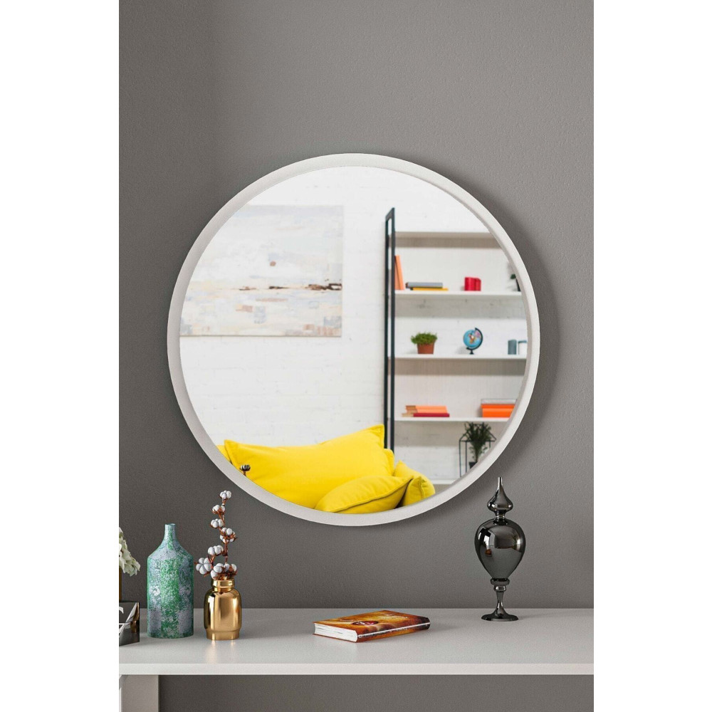 woodstore Beyaz Dekoratif Yuvarlak Antre Duvar Aynası 60 Cm Banyo Aynası Fiyatı