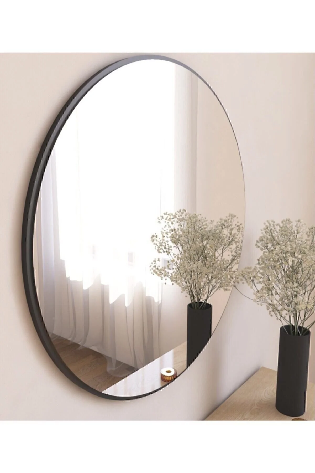 woodstore Siyah Dekoratif Yuvarlak Antre Hol Koridor Duvar Salon Mutfak Banyo Wc Ofis Aynası 60 Cm" Banyo Aynası Fiyatı