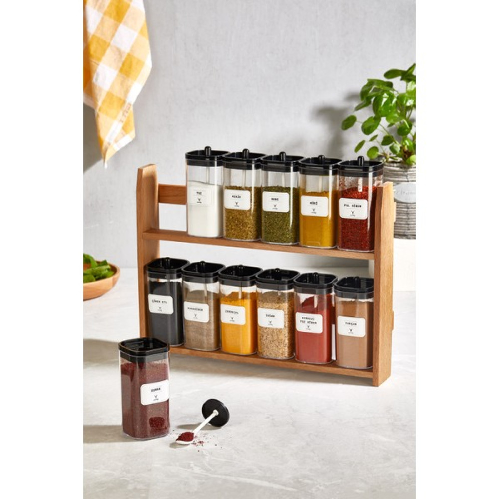 Woodsy 12 Li Kendinden Kaşıklı Baharatlık Ahşap Stantlı 12 Li Baharatlık 24 Adet Baharat Etiketi 300 ml Baharat Setleri & Baharatlıklar Fiyatı