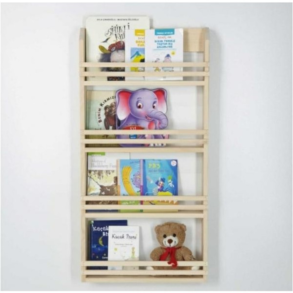 Woodwoork Ahşap Bebek Çocuk Odası Montessori Kitaplık Dört Katlı Duvar Rafı Kitaplık - Duvar Rafı & CD / DVD Rafı Fiyatı