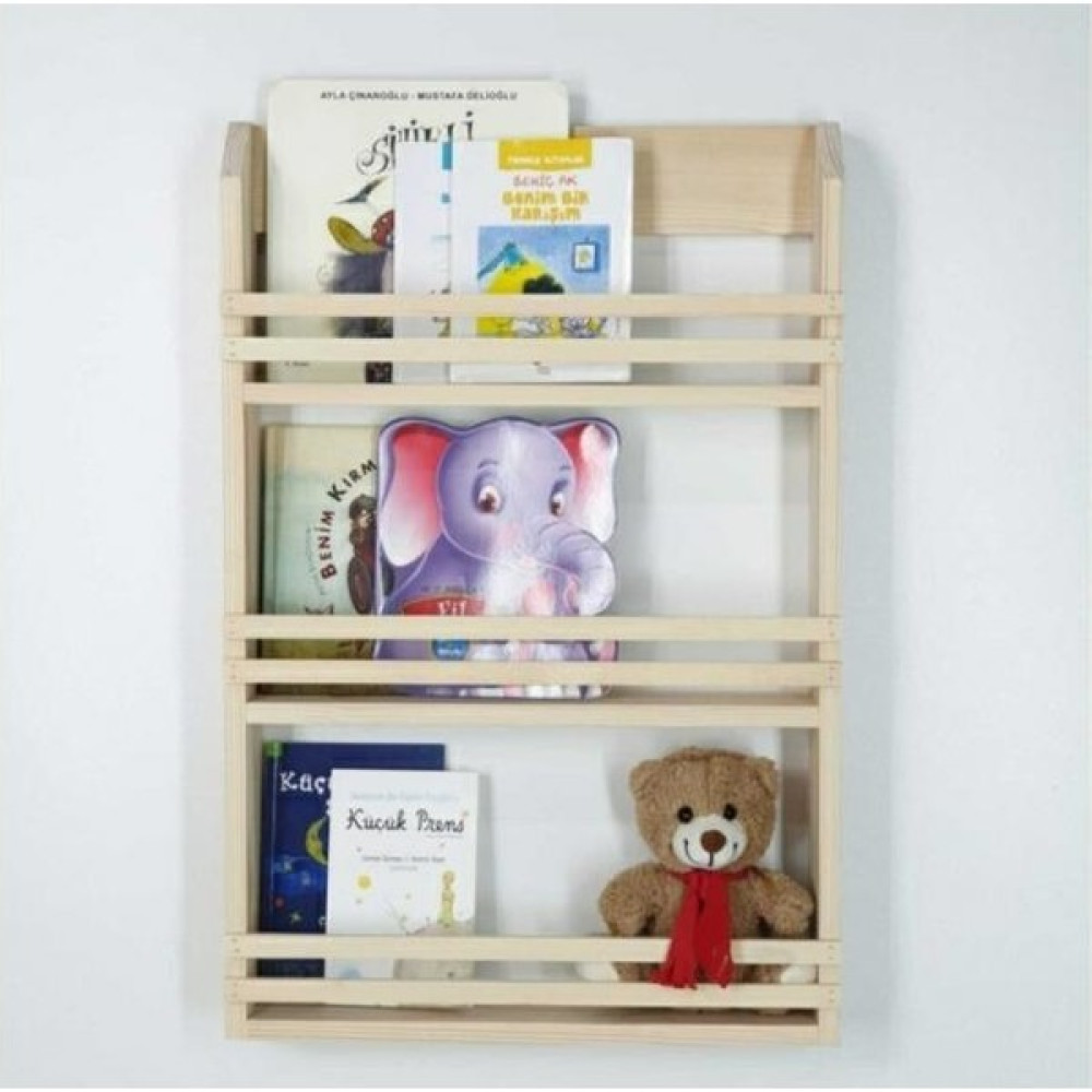 Woodwoork Ahşap Bebek Çocuk Odası Montessori Kitaplık Üç Katlı Duvar Rafı Kitaplık - Duvar Rafı & CD / DVD Rafı Fiyatı