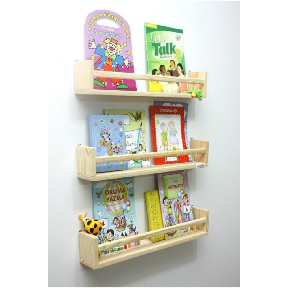 WoodWoork Bej Montessori Kitaplık 60 Cm 3lü Duvar Rafı Fiyatı