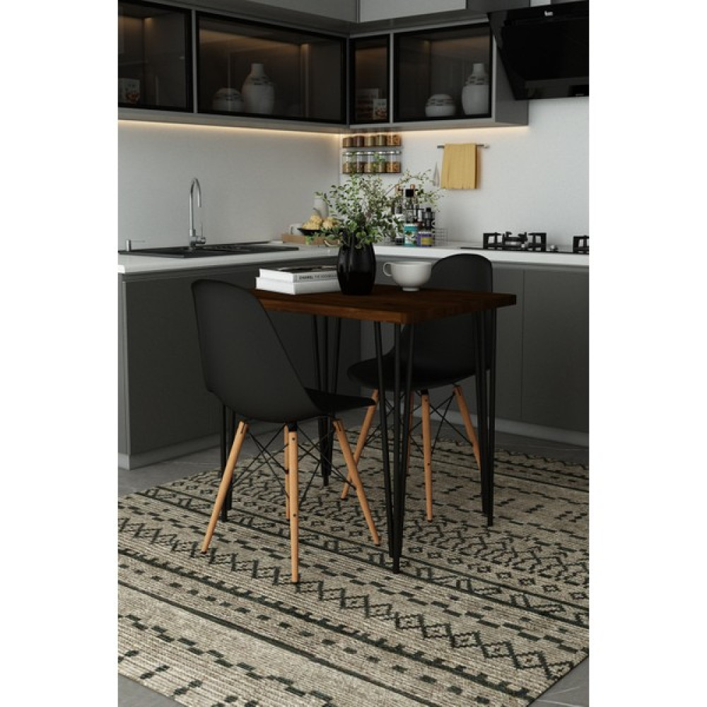 Woodwork Masif Ağaç Ceviz Renk Mutfak Ve Balkon Için Sandalyeli Masa Takımı 80 x 60 cm Masa + 2 Adet Sandalye Masa - Sandalye Seti / Takımı Fiyatı
