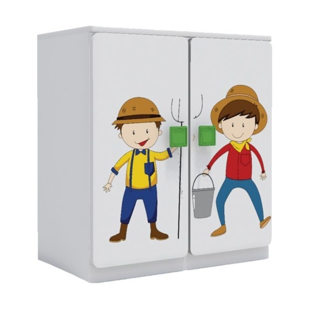 Woody Life 2 Kapaklı Çocuk Odası Anaokulu Kreş Dolap Meslek Temalı - Beyaz Gardrop & Dolap Fiyatı