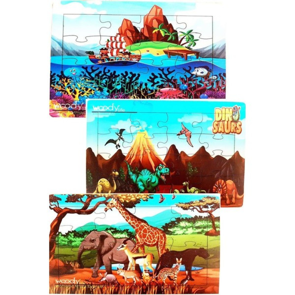 Woody Life Hayvanlar Tasarımlı 16 Parça Ahşap Puzzle Yapboz 3'lü Set Bebek Oyuncakları Fiyatı