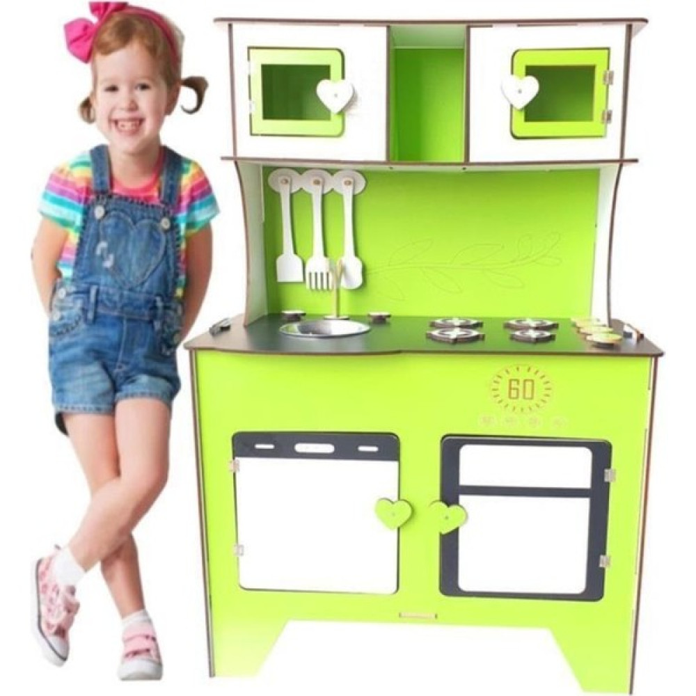 Woody Life Woodylife 104 cm Çocuk Odası Ahşap Mutfak Montessori Oyuncak Dolabı Yeşil Zeytindalı Oyunevi Bebek Oyuncakları Fiyatı